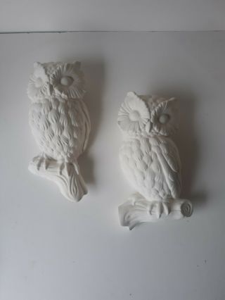 Set Of 2 11 " Owl Wall Hangers Ceramic Bisque Ready To Paint