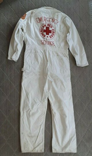 Vintage White Coveralls Red Cross Emergency Service Chest 44 Blue Bell Brand