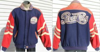 Vtg Pepsi Cola Mens Size L Jh Design Wool Leather Varsity Jacket Made Usa Coat