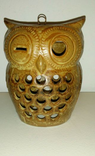 Vintage Omc Japan Ceramic Owl Tea Light Holder Hanging 70s Double Earth Tones