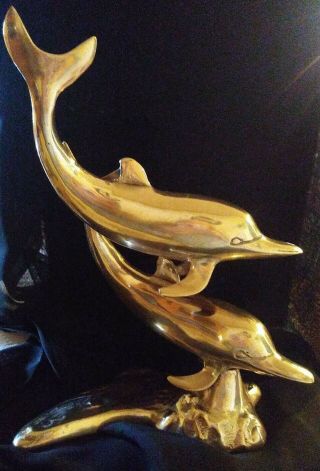 Vintage,  Large Brass Dolphins Statue Decor Nautical Sea Decor Swimming