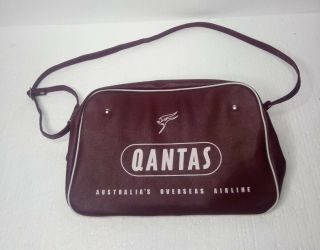 Vintage Leather Qantas Airways Australia Advertising Flight Bag With Strap