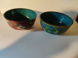 2 Vintage Cloisonne Bowls - Brass Multi Color Floral Enamel Bowl - Estate Fresh