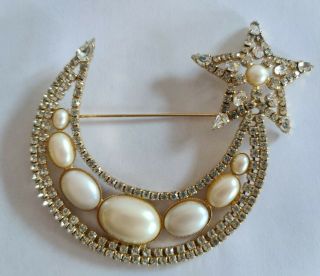 Vintage Signed Butler And Wilson Large Star And Moon Brooch