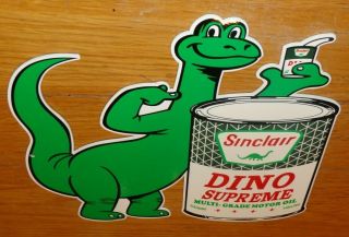 Vintage Sinclair Dino Supreme Motor Oil Die - Cut Dinosaur 13 " Metal Gasoline Sign