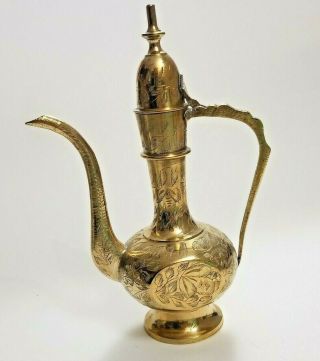 Exquisite Antique Ornate Brass Teapot or Coffee Pot Made in India 2