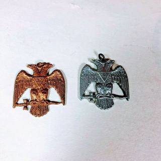 2 Vintage Freemason / Scottish Rite 32nd Degree Double Headed Eagle Medal Charms