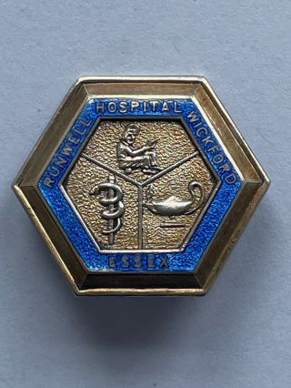 Runwell Hospital Wickford Essex Vintage Enamel & Silver Hallmarked Badge 1964