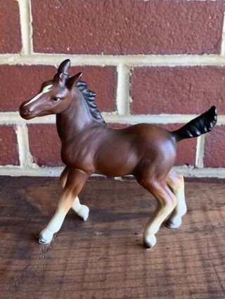 Vintage Napco Ceramic Porcelain Brown Horse Fold Figurine Statue Made In Japan