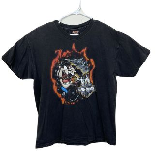 Rare Vtg Harley Davidson Looney Tunes T - Shirt Biker Taz Flames Mens Sz L Black
