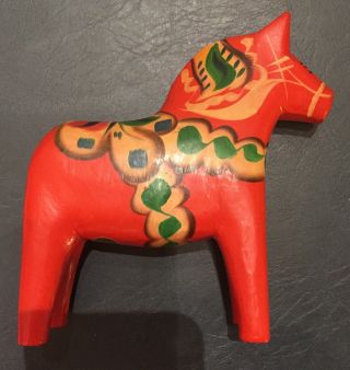 Vintage Orange Painted Dala Horse W/original Sticker—mora Sweden—folk - Art