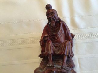 Vintage Asian Chinese Hand Carved Wood Statue Wise Man Collectible 6 " Figurine