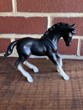 Vintage Napco Ceramic Porcelain Black Horse Fold Figurine Statue Made In Japan