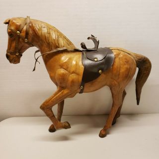 Leather Horse,  Figurine,  Sculpture,  Statue,  Vintage Tan 10 In Tall