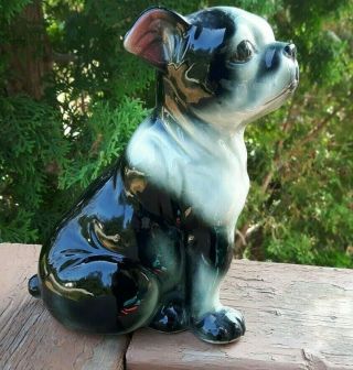 Vintage Boston Terrier Puppy Dog Figurine Black White Ceramic Large Japan 8 "