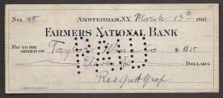Farmers National Bank=taylor Wine Co=amsterdam,  Ny=1911