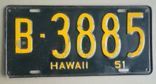 1951 Hawaii Hi License Plate B3885 (honolulu)
