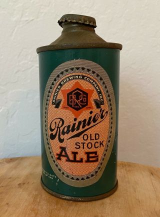Rainier 1936 " Old Stock Ale " Cone Top Beer Can 12 Oz Vintage With Cap / Stamped
