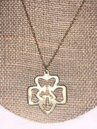 Rare Vintage Girl Scouts Open Work Trefoil Pendant Necklace Jewelry