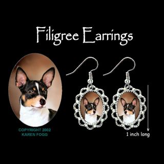 Rat Terrier Dog - Silver Filigree Earrings Jewelry