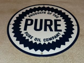 Vintage " Pure Oil Company " Gas 11 3/4 " Porcelain Metal Gasoline Pump Plate Sign