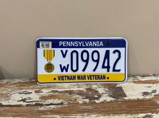 Rare Pennsylvania 2016 Vietnam War Veteran License Plate - Expired - Vw 09942