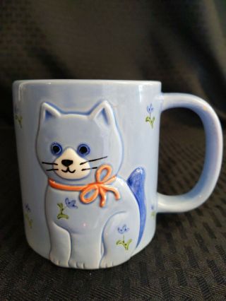 Vintage Hand Crafted Otagiri Coffee Mug 3d Blue Cat Japan