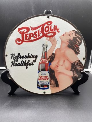 Vintage Style " Pepsi - Cola  Porcelain Enameled Pump Plate 12 Inch