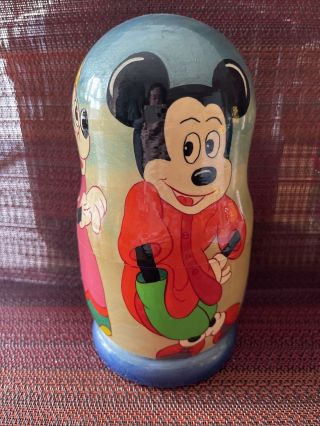 Disney Mickey And Minnie Mouse Russian Nesting Dolls Nearly 9” Signed By Artist