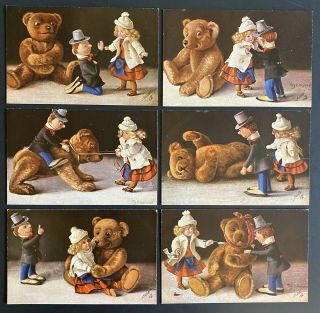 Vintage Tuck " Teddy Bear " Postcards (6) Series I A/s Fritz Hildebrandt Cute