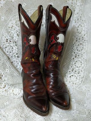 Vintage Unique Rare Leather Cowboy Boots Eagle 8 D Texas Usa Rockabilly