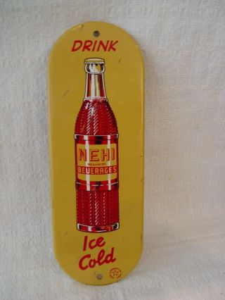 Vintage Drink Nehi Beverages Ice Cold Cola Soda Painted Metal Advertising Sign