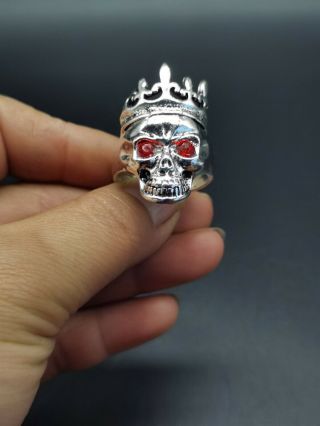 Chinese Old Craft Old Tibetan Silver Inlaid Skull Ring