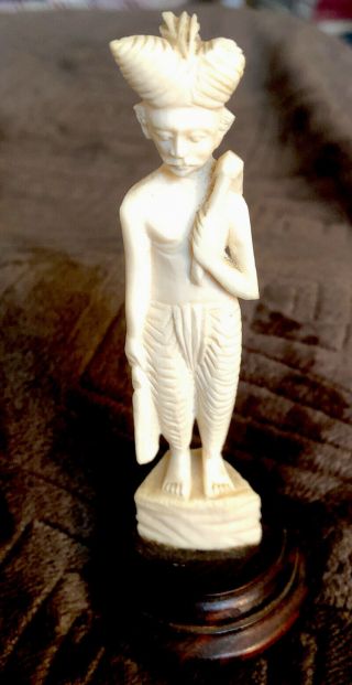 Antique Hand Carved Bovine Bone Figure Of A Indian Hindu Gentleman 4.  5 Inches