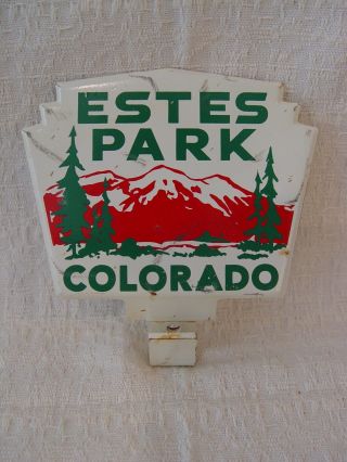 Vintage Estes Park Colorado 2 - Piece Painted Metal Souvenir License Plate Topper