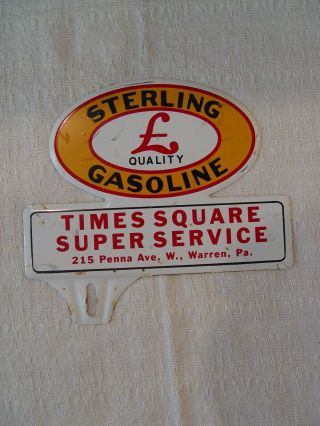 Vintage Sterling Gasoline Times Square Service Pa License Plate Topper