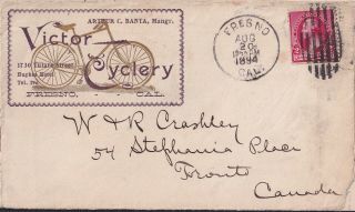 Usa 1894 Victor Cyclery Illustrated Advertising Cover Front Fresno California