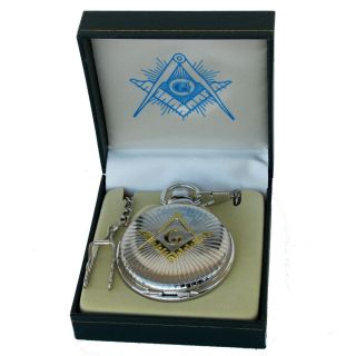 Freemason Master Mason Mens Pocket Watch Gold&silver Tone Square&compasses