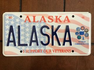 2000 Alaska Sample Support Our Veterans License Plate Tag Specialty Flag