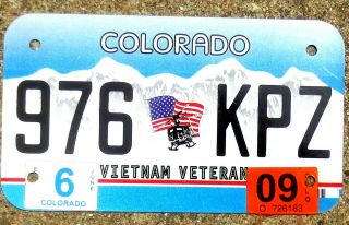 2009 Colorado Specialty Motorcycle License Plate Number Tag - Vietnam Veteran