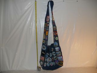 Vintage Handmade Jean Girl Scout Carry Bag Purse Full Of Patches,  Extra Patches