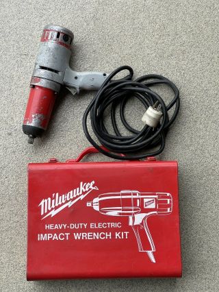 Vintage Milwaukee Corded Electric Impact Wrench W Red Metal Case Exc,