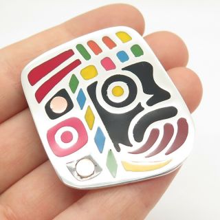 925 Sterling Silver Vintage Mexico Colorful Enamel Modernist Pin Brooch