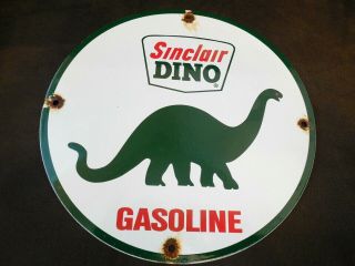 Old Vintage Sinclair Dino Gasoline Porcelain Gas Station Pump Sign
