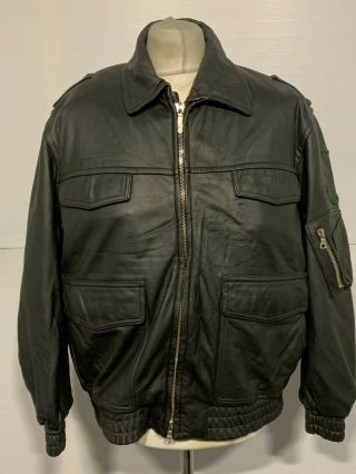 Vintage 80s German Police Leather Motorcycle Jacket Size L,  Liner,  Riri Zips