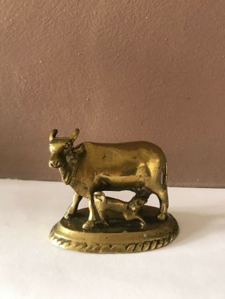 Vintage Old Brass Indian Holy Cow With Calf Solid Old Brass