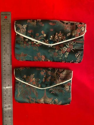 Vintage Dun Huang (not DUNHUANG) Jade Color Chinese Silk Pouch Change Purse Set 3