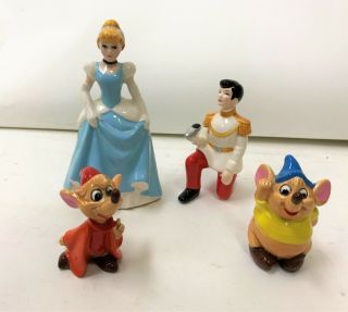 Vintage Disney Japan Cinderella & Prince Charming 4 Piece Ceramic Figures Set