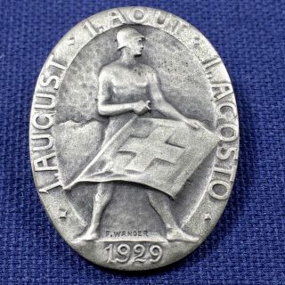 Vintage 1929 Franz Wagner Figure Swiss Pin Medal Signed Huguenin Locle -