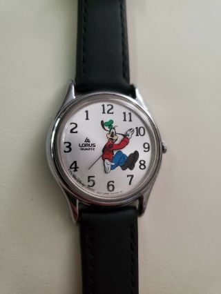 Battery Leather Bands Vintage Disney Lorus Backwards Goofy Watch